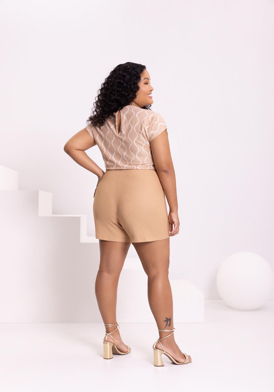 Macaquinho De Mangas Curtas Com Decote V Em Malha Com Lurex, SIMPLICIDADE MARROM. Macaquinho De Mangas Curtas Com Decote V Em Malha Com Lurex, SIMPLICIDADE MARROM, large.