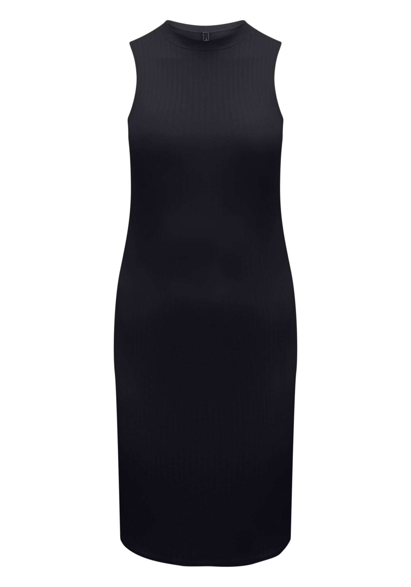 Vestido B&aacute;sico Curto Sem Mangas Em Malha Canelada, PRETO REATIVO, large.