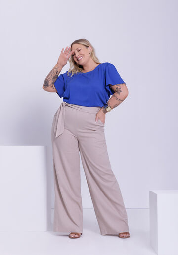 Blusa Plus Size em Viscose com Franzido Mangas, AZUL OPEN SEA. Blusa Plus Size em Viscose com Franzido Mangas, AZUL OPEN SEA, large.
