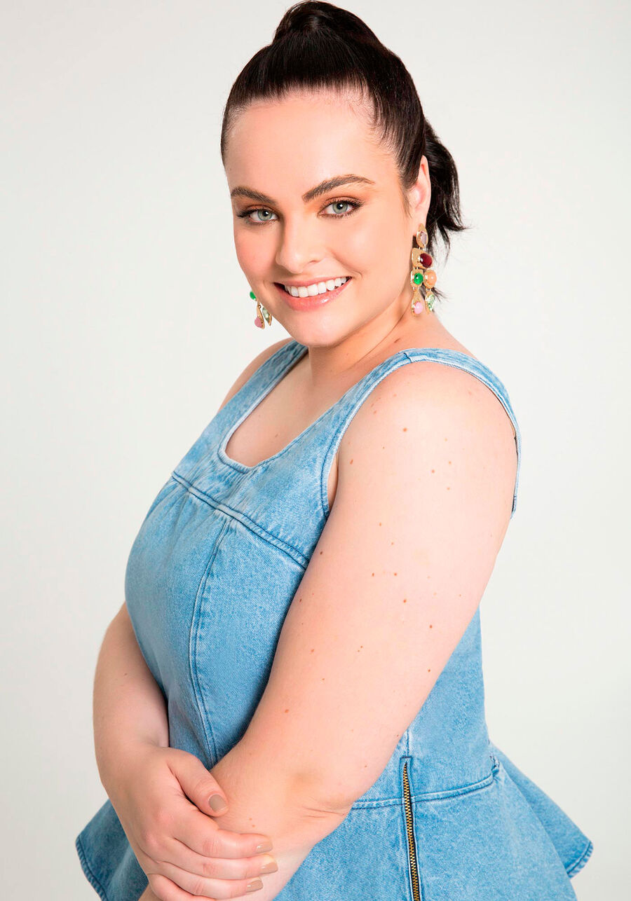 Blusa em Jeans Com Zíper Lateral Plus Size, . Blusa em Jeans Com Zíper Lateral Plus Size, , large.