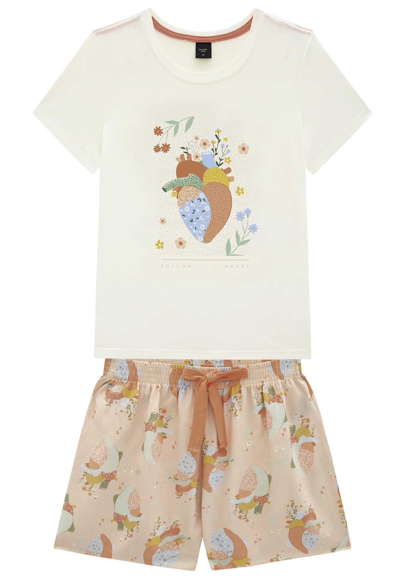 Pijama Curto Juvenil Estampado, VIDA BEGE, large.