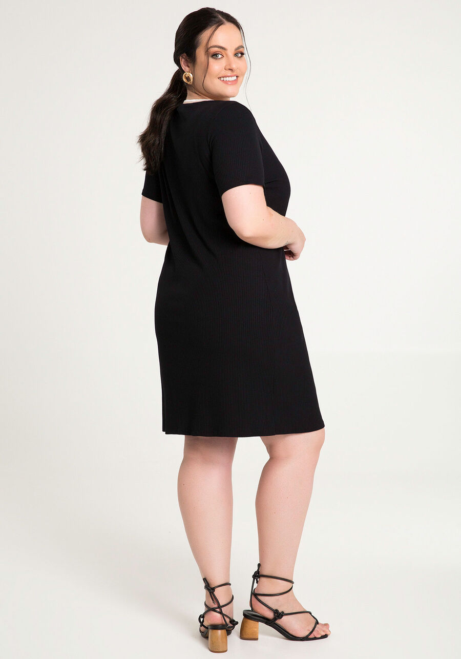 Vestido Curto Canelado com Decote V Retilínea, . Vestido Curto Canelado com Decote V Retilínea, , large.