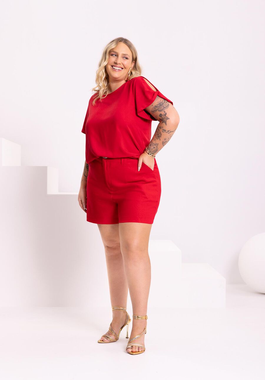 Blusa Em Viscose Com Decote Redondo E Aberturas Nas Mangas, VERMELHO NATTY. Blusa Em Viscose Com Decote Redondo E Aberturas Nas Mangas, VERMELHO NATTY, large.