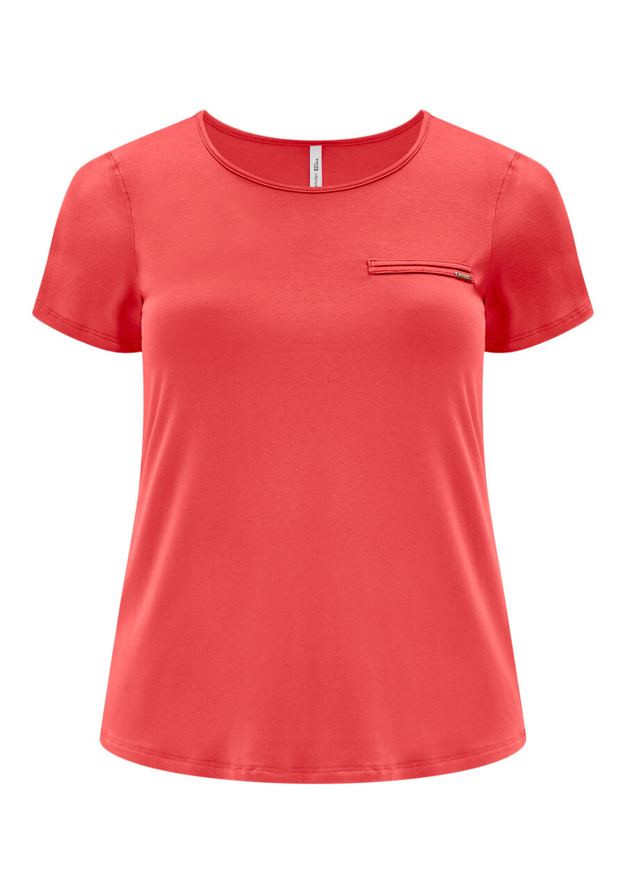Blusa Básica Lisa De Mangas Curtas Com Detalhe Frontal, . Blusa Básica Lisa De Mangas Curtas Com Detalhe Frontal, , large.