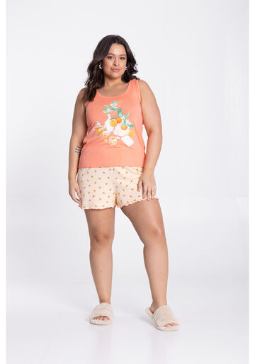 Pijama Plus Size em Malha Viscose Estampado, TANGERINAS SALMAO, large.