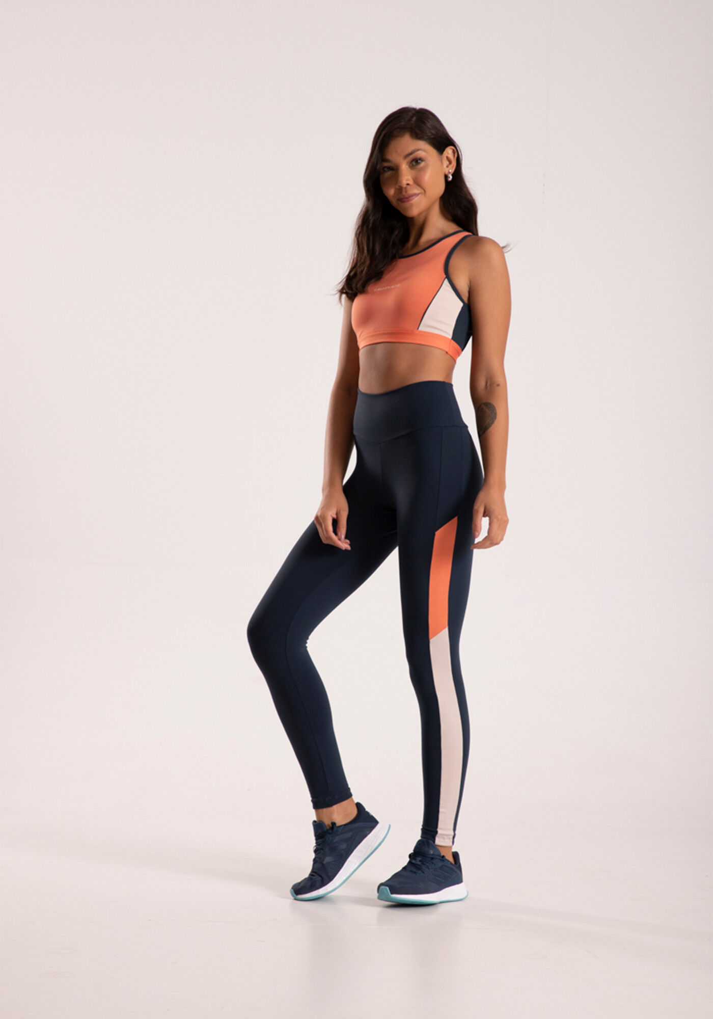 Cal&ccedil;a Legging Azul Cintura Alta com Recortes, , large.