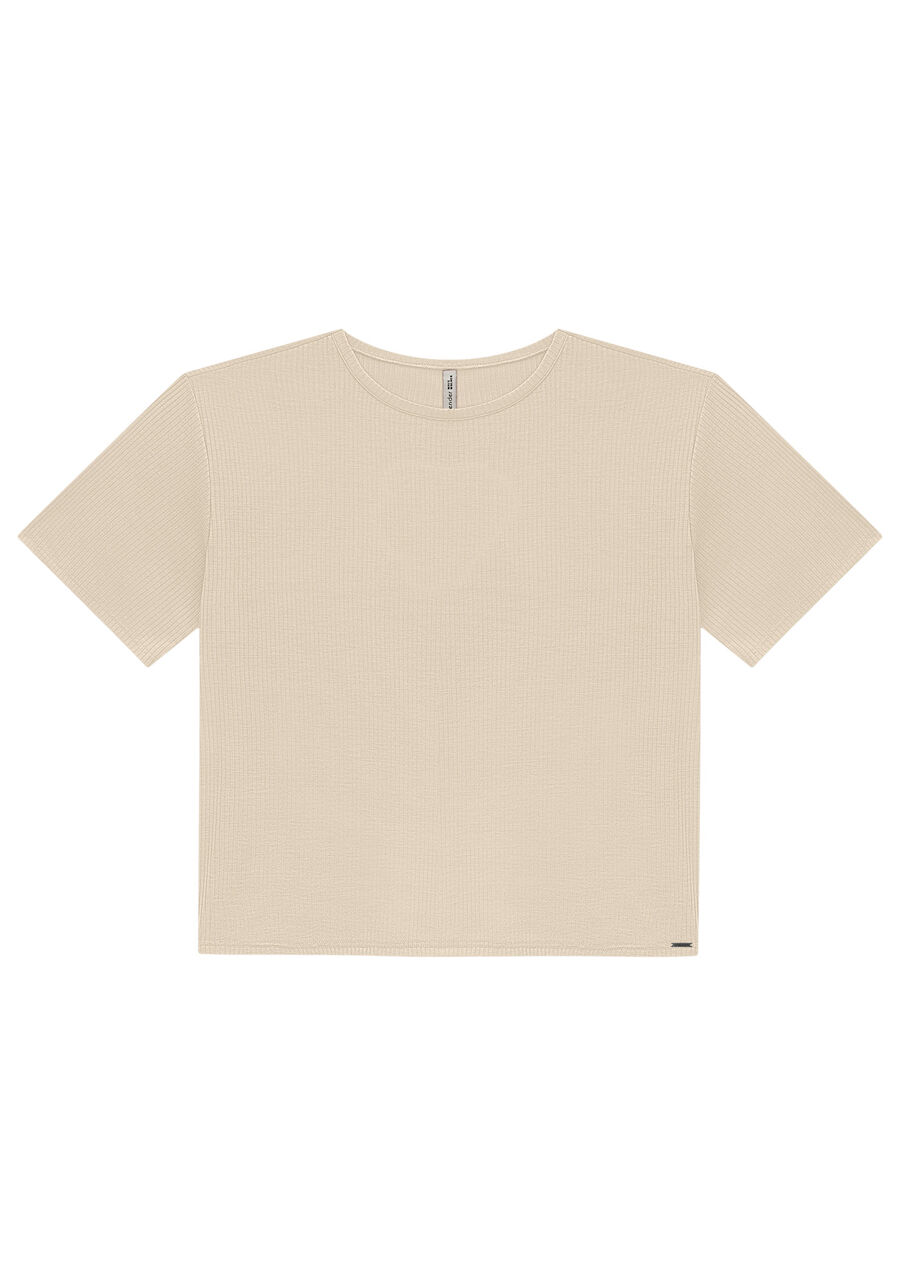 Blusa Cropped Com Gola Redonda Em Malha Canelada, BEGE SYSTEM. Blusa Cropped Com Gola Redonda Em Malha Canelada, BEGE SYSTEM, large.