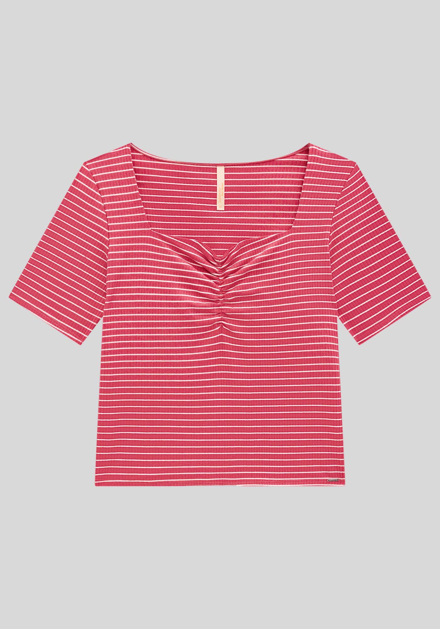 Blusa Plus Size Listrada com Franzido Busto, ROSA MORENA, large.