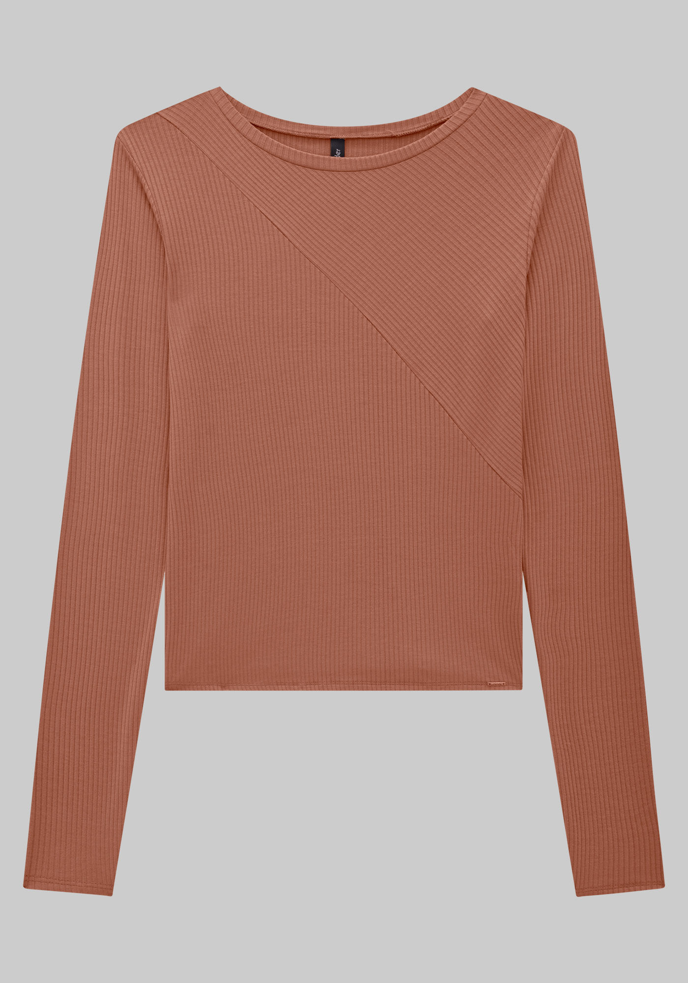 Blusa Manga Longa Canelada com Recorte Assim&eacute;trico, , large.