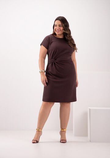 Vestido De Mangas Curtas Em Malha Tricô Plus Size, MARROM EGGPLANT. Vestido De Mangas Curtas Em Malha Tricô Plus Size, MARROM EGGPLANT, large.