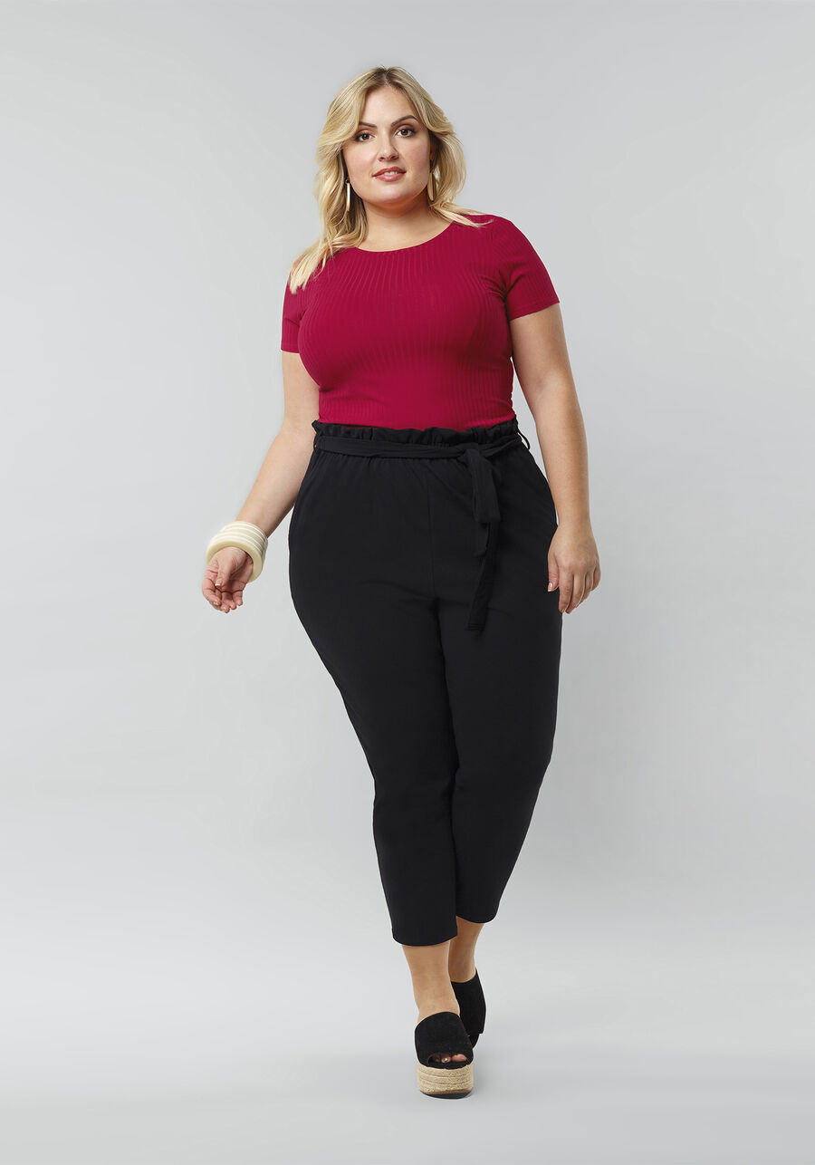 Blusa De Mangas Curtas Em Malha Canelada De Viscose, . Blusa De Mangas Curtas Em Malha Canelada De Viscose, , large.