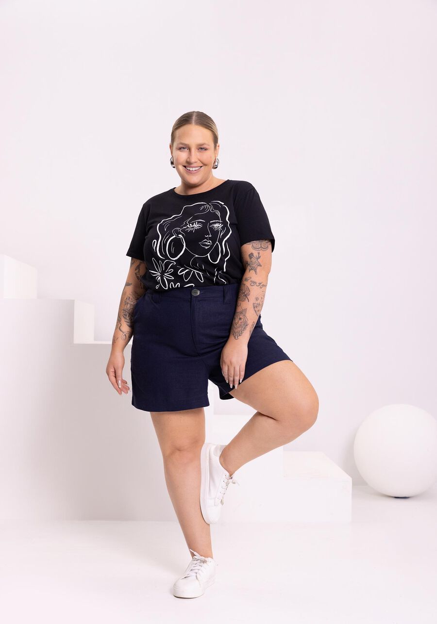 Blusa T-shirt Acinturada Mangas Curtas Com Estampa Frontal, . Blusa T-shirt Acinturada Mangas Curtas Com Estampa Frontal, , large.