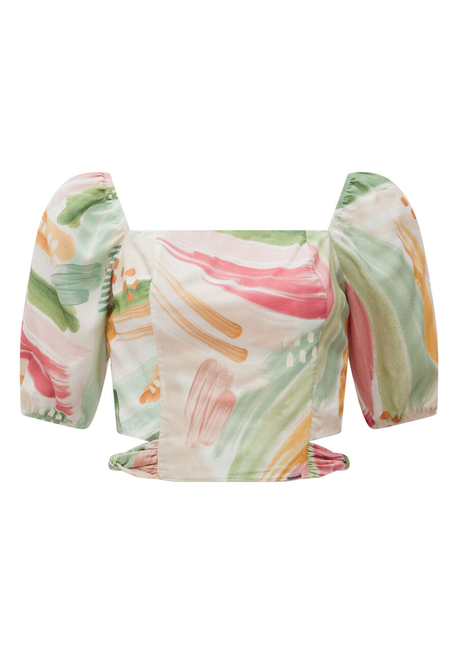 Blusa Cropped De Mangas 3/4 Com Aberturas Laterais, LIBERDADE ROSA. Blusa Cropped De Mangas 3/4 Com Aberturas Laterais, LIBERDADE ROSA, large.