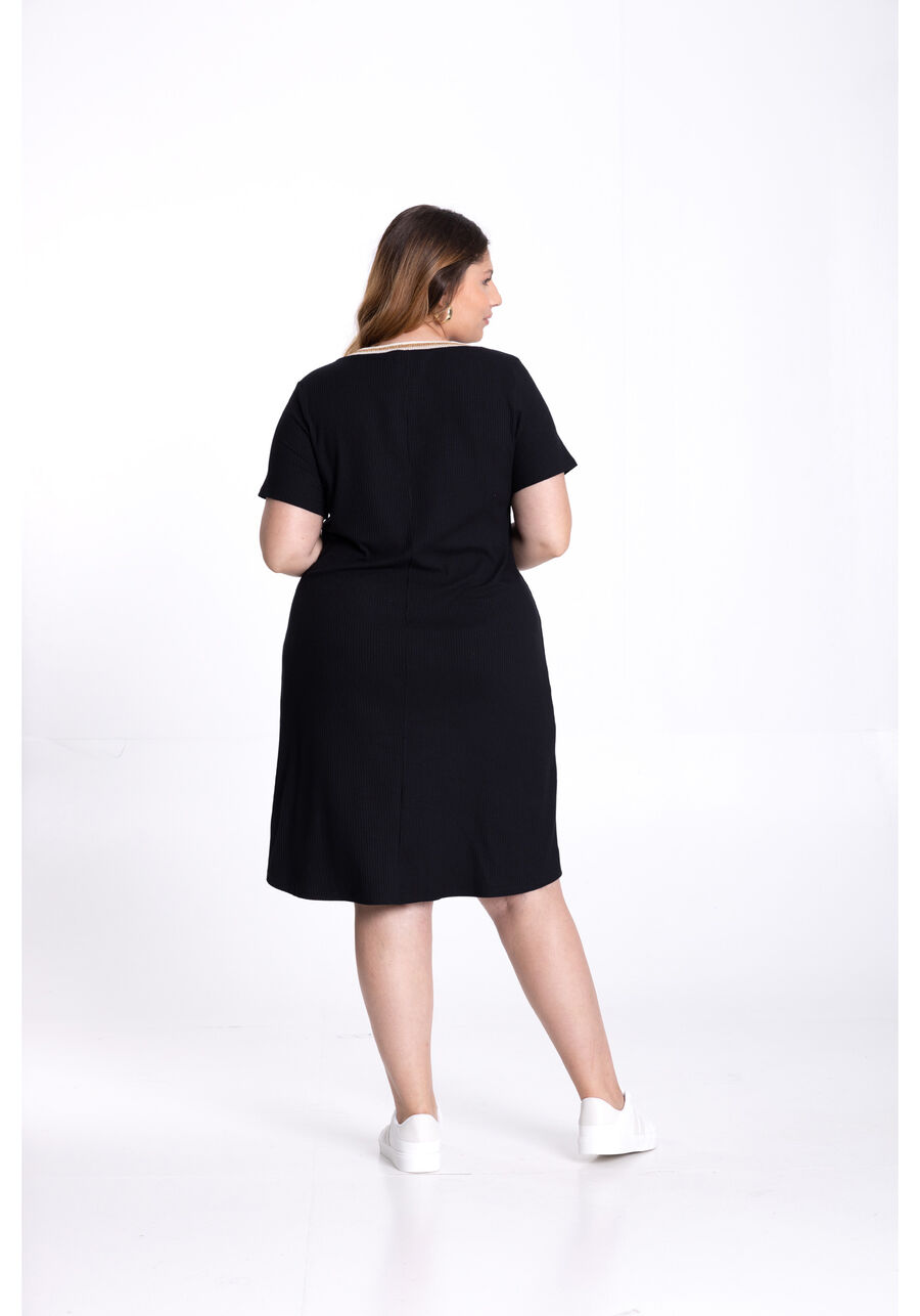 Vestido Curto Plus Size Canelado com Decote V, . Vestido Curto Plus Size Canelado com Decote V, , large.