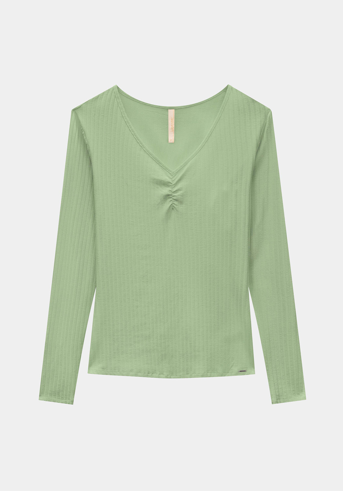 Blusa De Malha Canelada Com Mangas Longas E Decote Em V, , large.