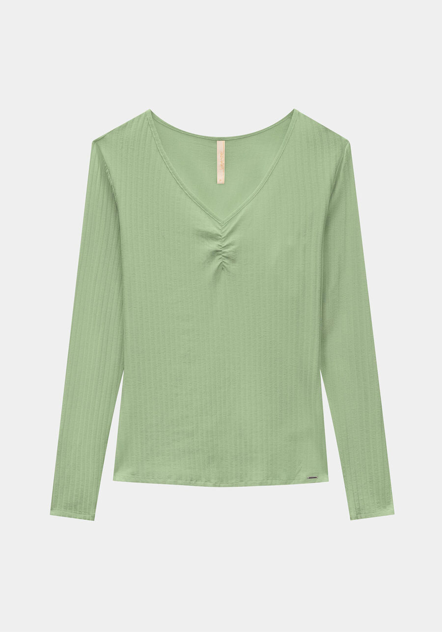 Blusa De Malha Canelada Com Mangas Longas E Decote Em V, . Blusa De Malha Canelada Com Mangas Longas E Decote Em V, , large.