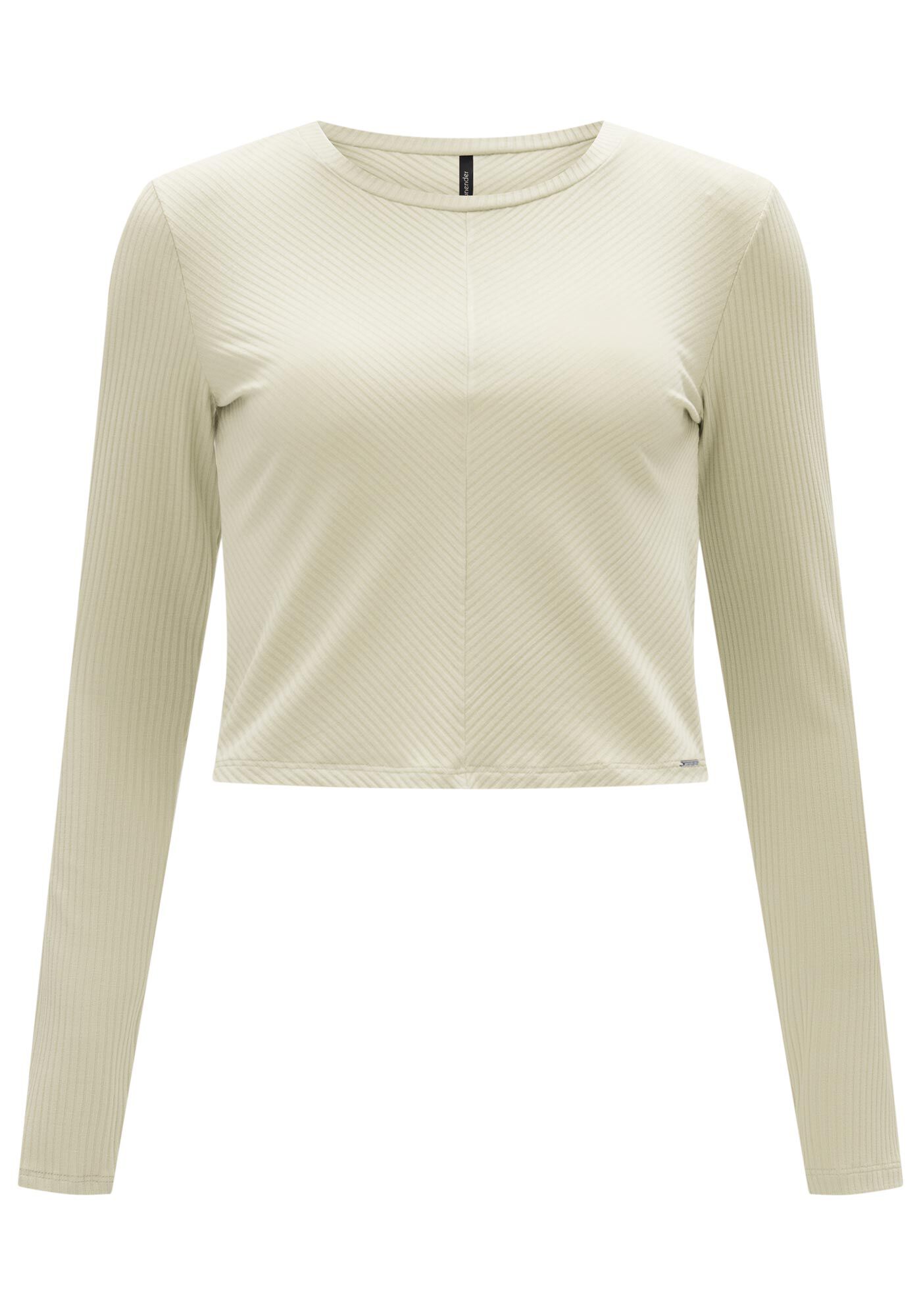 Blusa De Mangas Longas Com Gola Redonda Em Malha Canelada, , large.