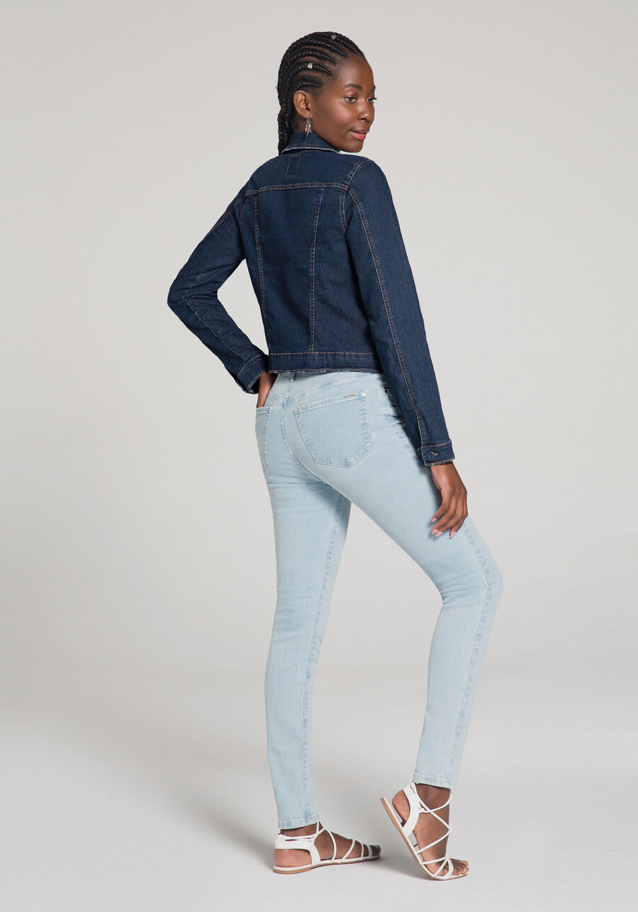 Jaqueta Jeans com Elastano Manga Longa, JEANS ESCURO. Jaqueta Jeans com Elastano Manga Longa, JEANS ESCURO, large.