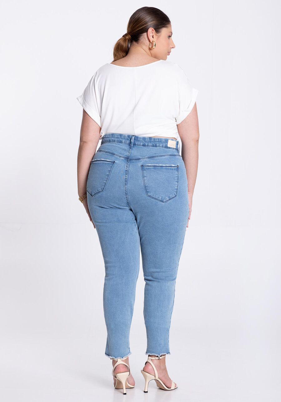 Calça Jeans Plus Size Skinny com Barra Desfiada, , large.