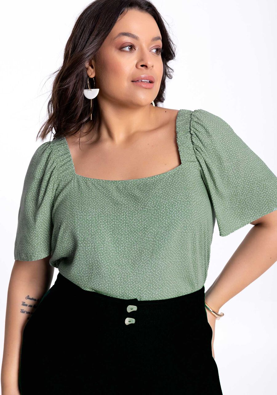Blusa Plus Size em Viscose com Decote Quadrado, . Blusa Plus Size em Viscose com Decote Quadrado, , large.