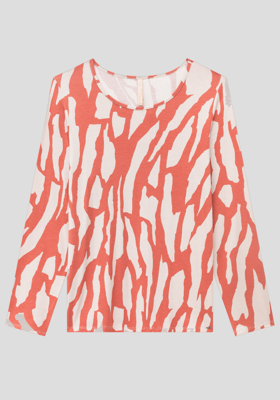 Blusa Plus Size em Viscose com Mangas Longas, MANUSCRITO LARANJA. Blusa Plus Size em Viscose com Mangas Longas, MANUSCRITO LARANJA, large.