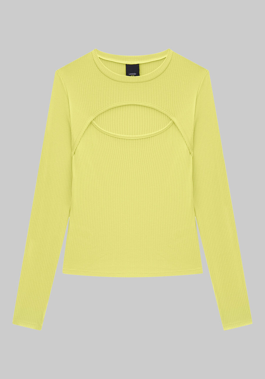 Blusa Canelada Juvenil com Recorte Frente, AMARELO VERSO. Blusa Canelada Juvenil com Recorte Frente, AMARELO VERSO, large.