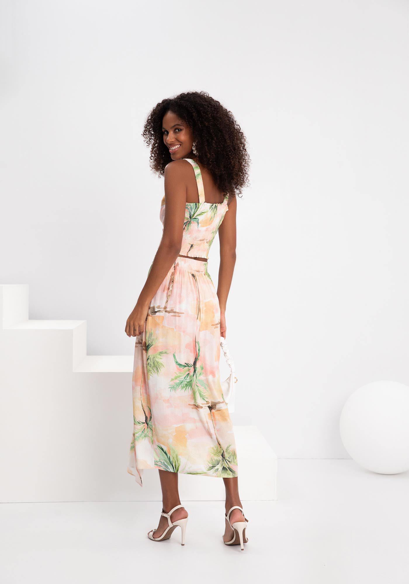 Saia Midi Ch&aacute; Estampada Em Viscose Respons&aacute;vel, , large.