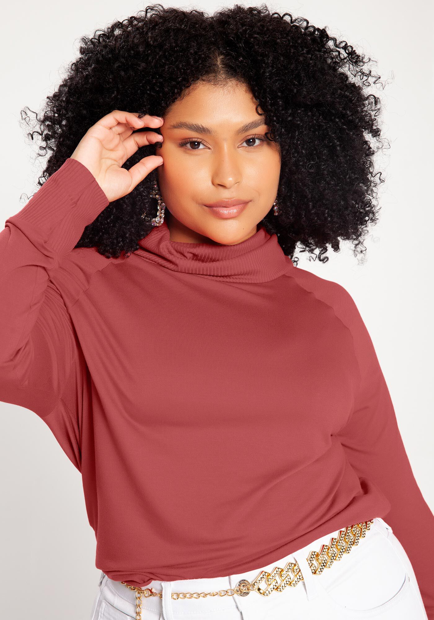 Blusa Plus Size em Viscose com M&aacute;xi Gola, VERMELHO CEDRO-ROSA, large.