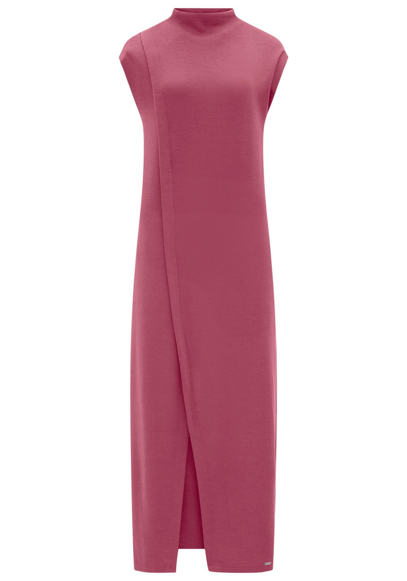 Vestido Midi Ch&aacute; Com Gola Alta Em Malha Tric&ocirc;, VERMELHO AMOR, large.