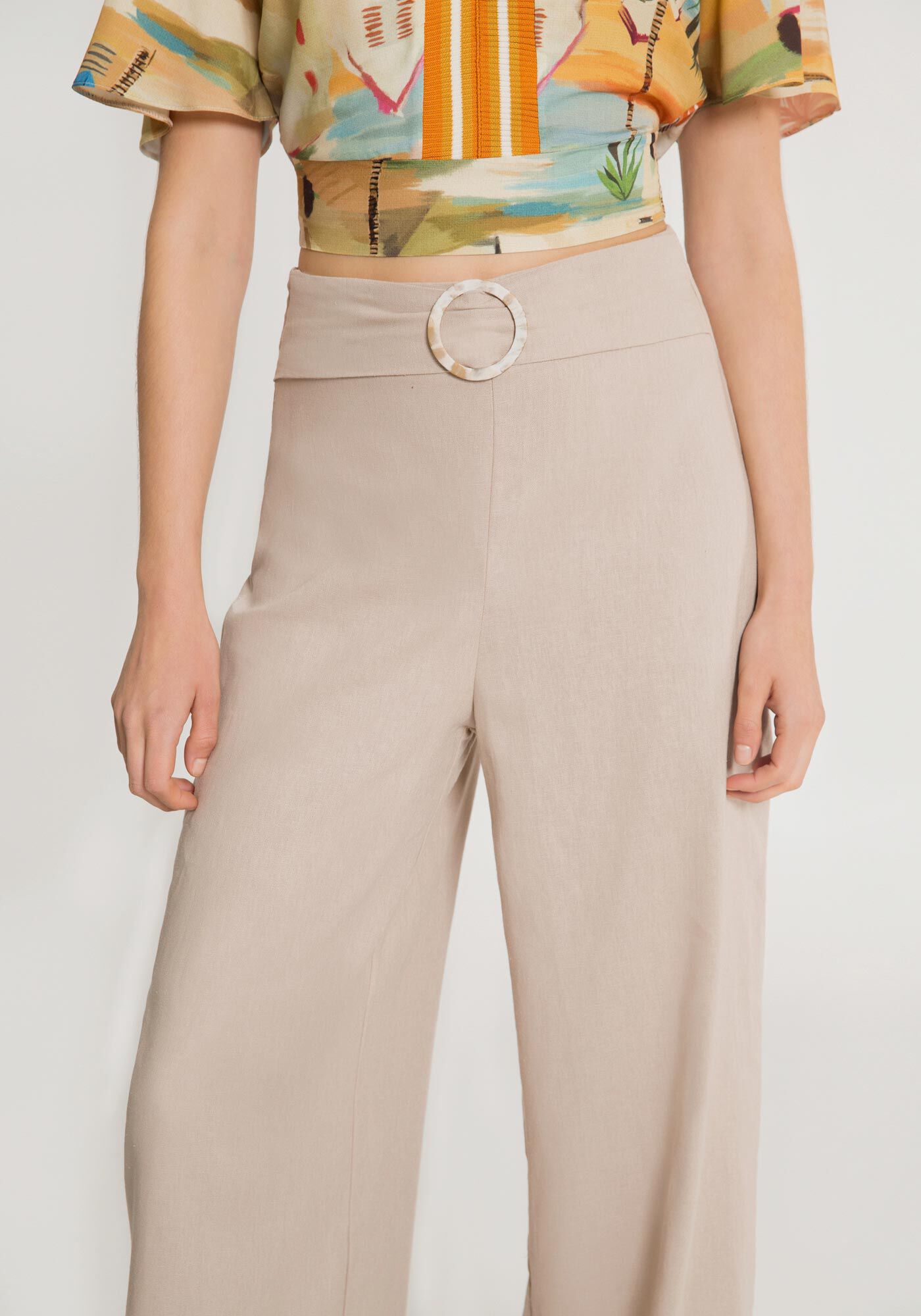 Calça pantalona linho bege discount