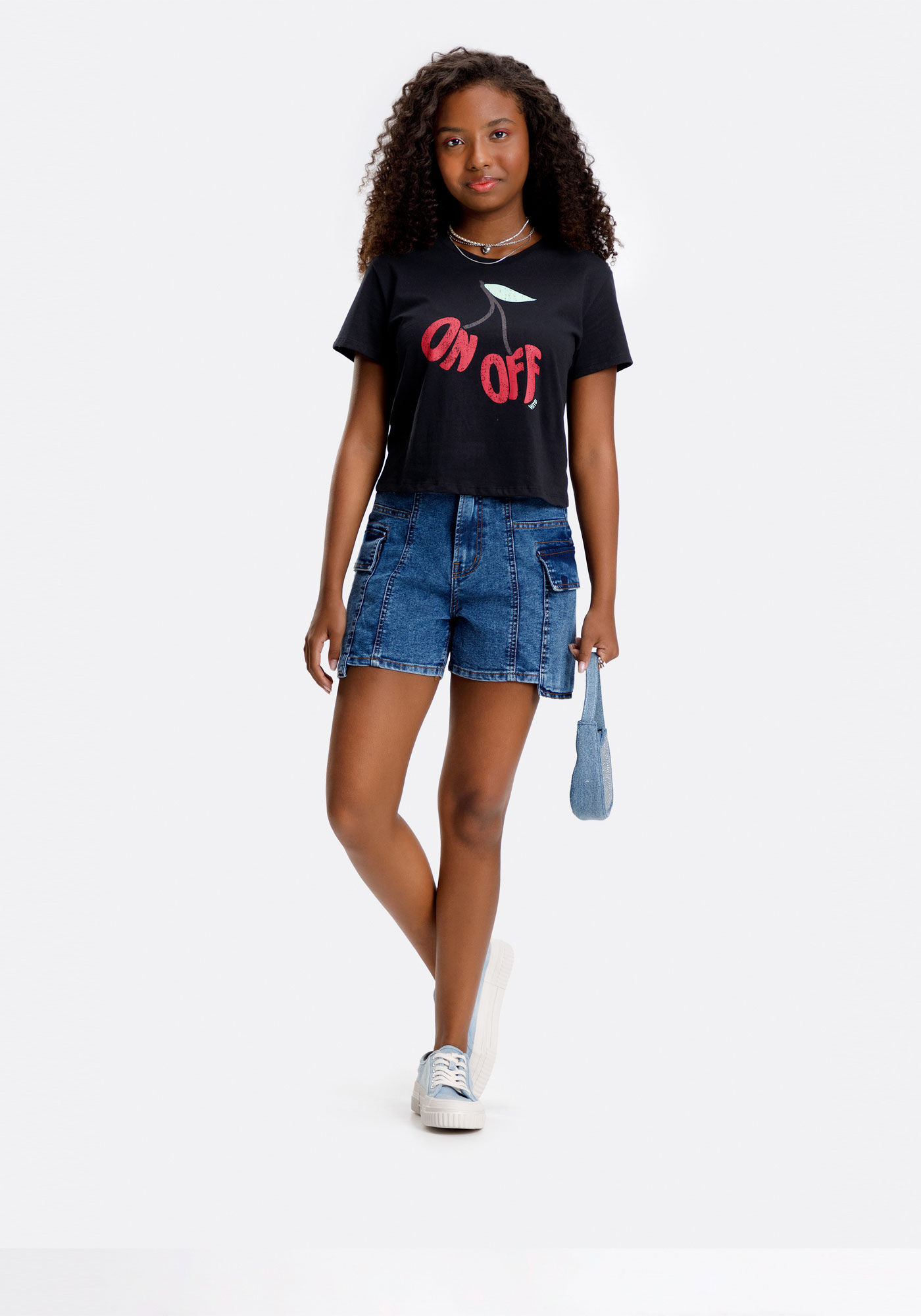 Blusa T-shirt Curta Juvenil Com Estampa Frontal Meia Malha, , large.