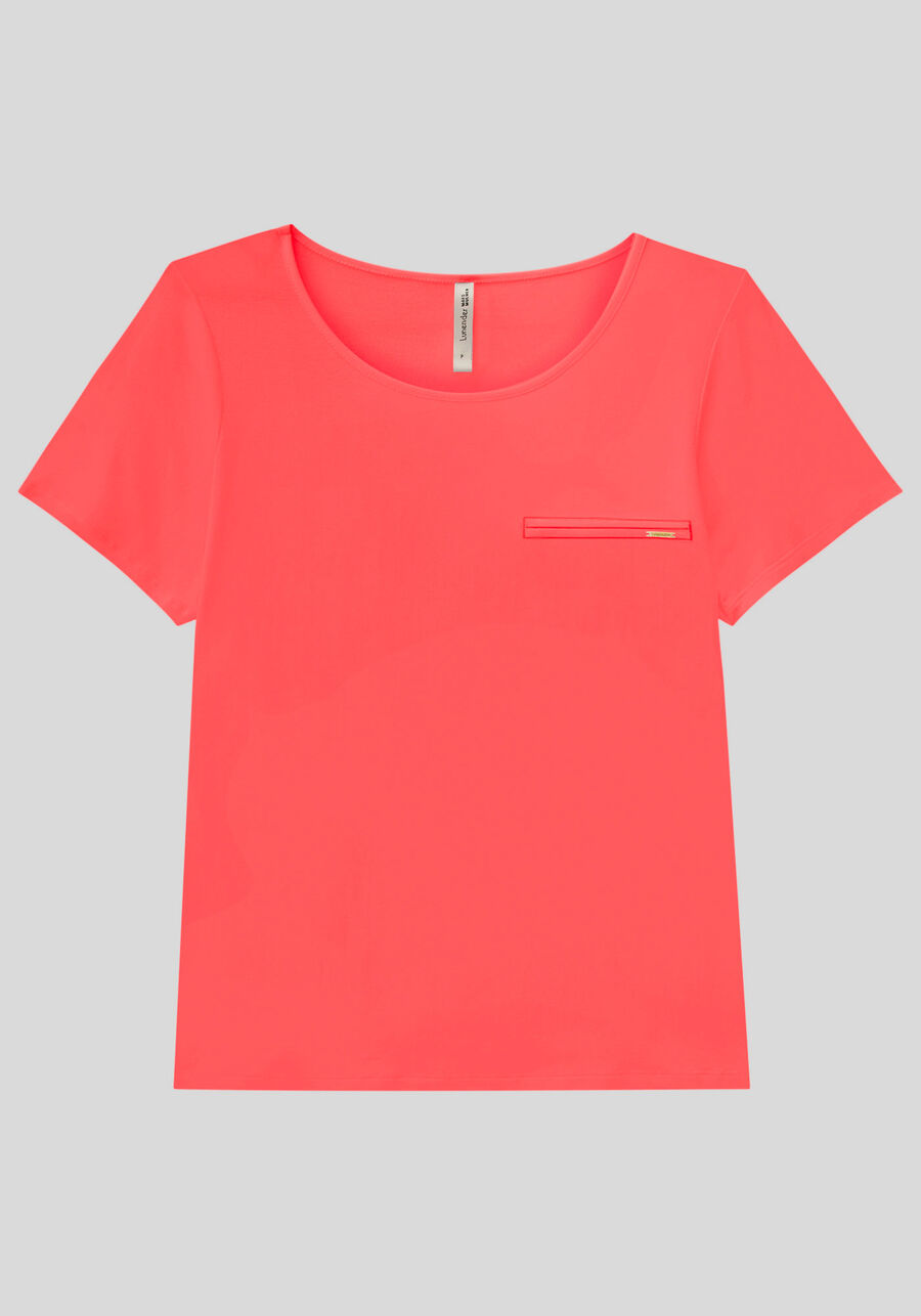 Blusa Básica Lisa De Mangas Curtas Com Detalhe Frontal, . Blusa Básica Lisa De Mangas Curtas Com Detalhe Frontal, , large.