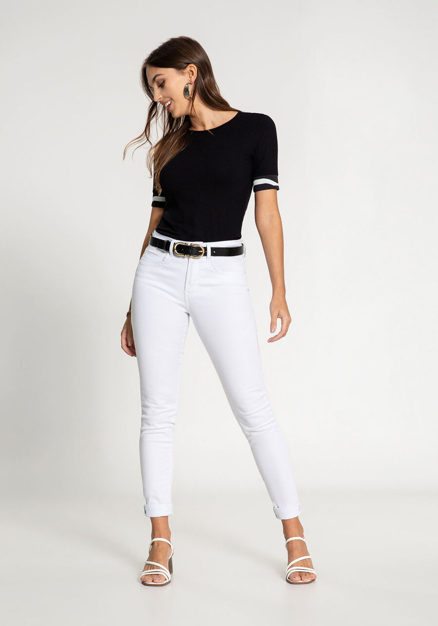 Blusa com Detalhes na Manga Malha Canelado, PRETO REATIVO. Blusa com Detalhes na Manga Malha Canelado, PRETO REATIVO, large.