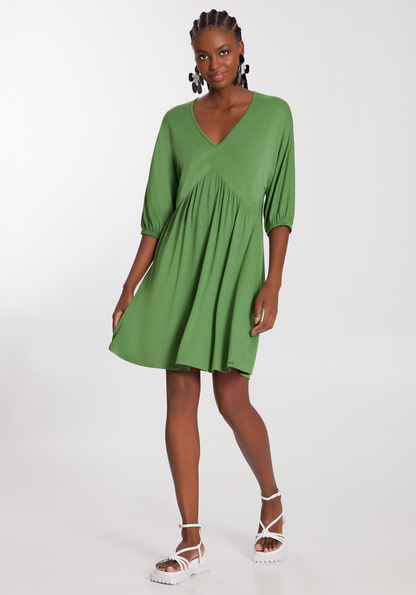 Vestido manga 3 4 curto 2025