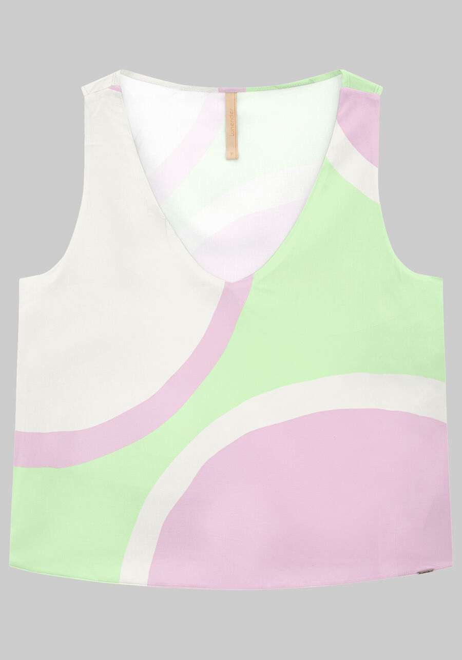 Regata Estampada Decote V Rayon Bali, CIRANDA VERDE. Regata Estampada Decote V Rayon Bali, CIRANDA VERDE, large.