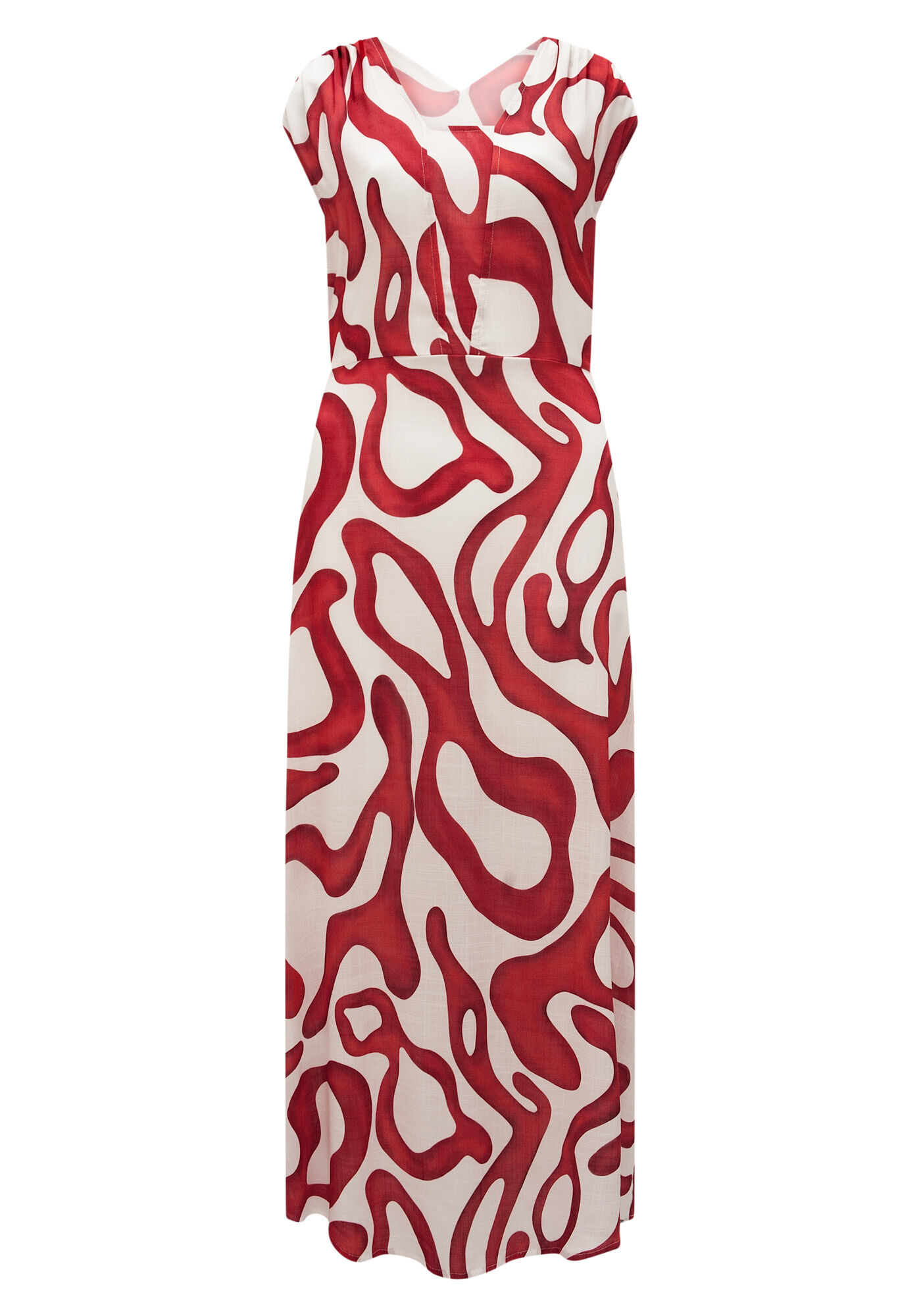 Vestido Midi Ch&aacute; Com Abertura Lateral E Recorte No Busto, AMOR VERMELHO, large.