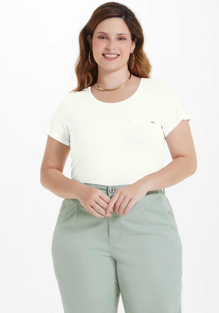 Blusa Básica Plus Size em Malha com Lapela, , large.