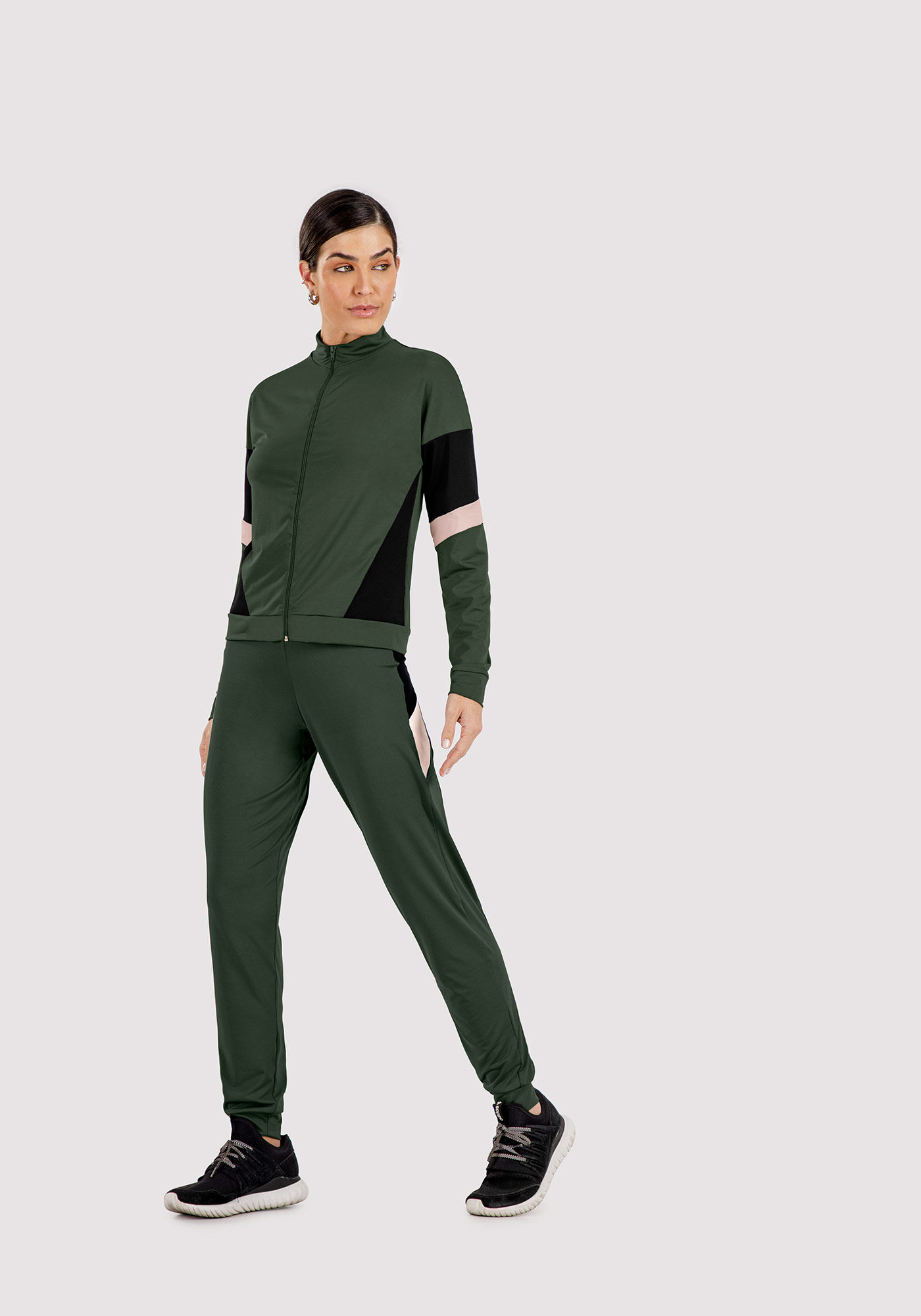 Conjunto com Jaqueta Gola Alta e Cal&ccedil;a, VERDE PANTANO, large.