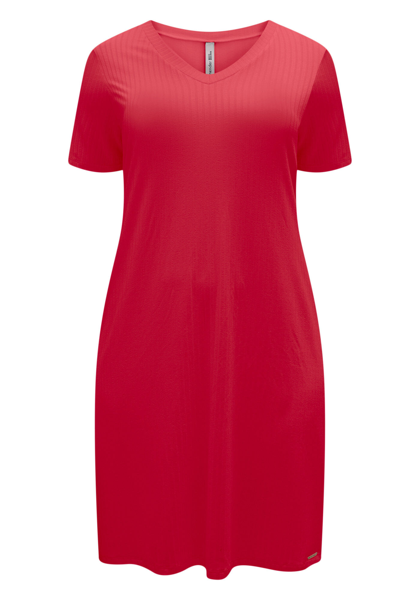 Vestido Curto Em Malha Canelada Com Decote Em V, VERMELHO NATTY, large.