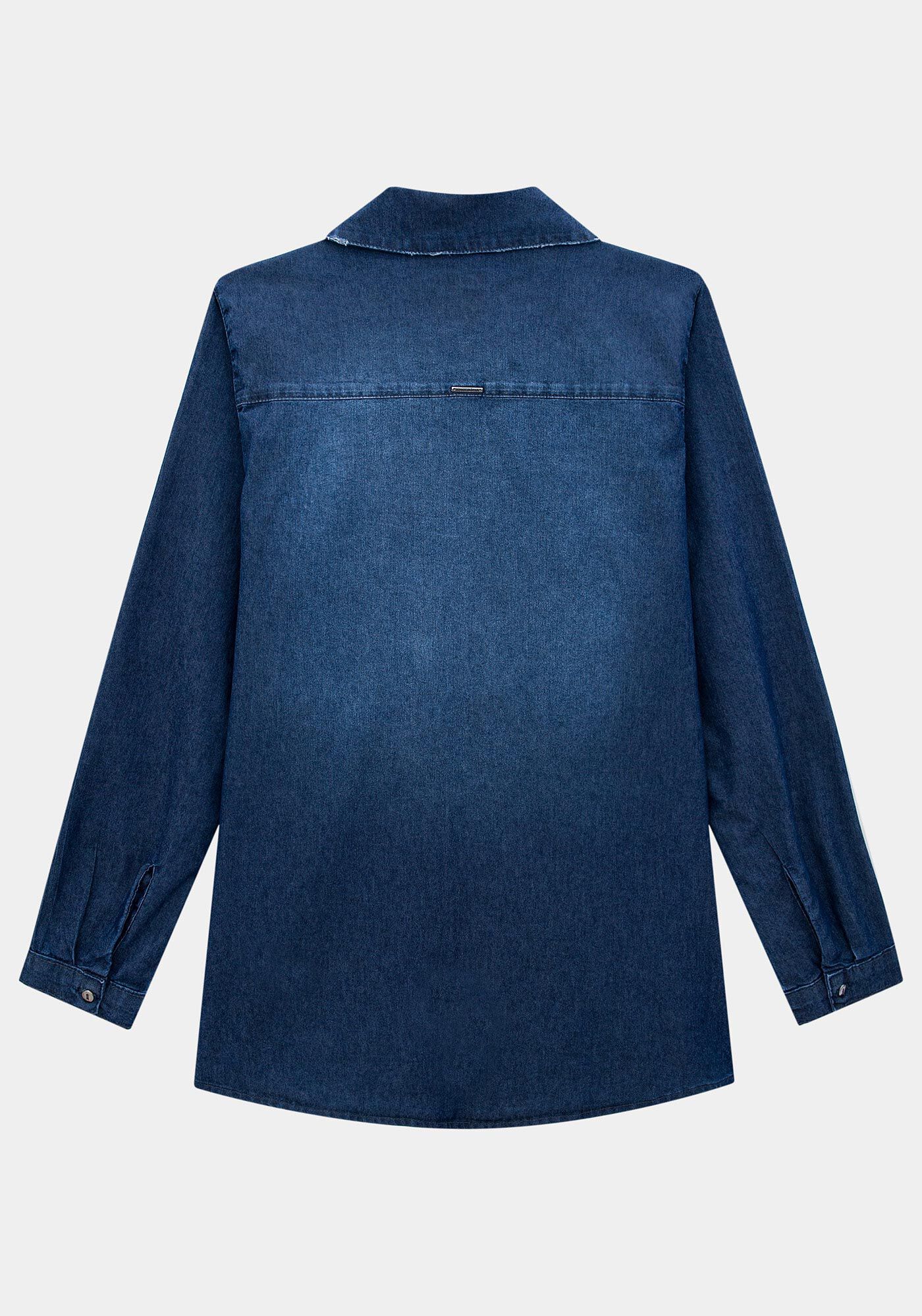 Camisa Jeans Manga Longa, JEANS ESCURO, large.