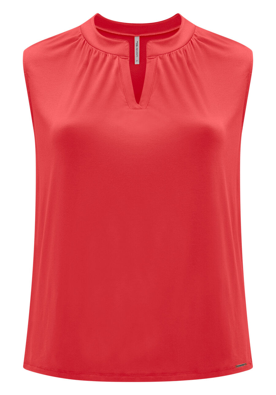 Blusa Sem Mangas Em Malha De Viscose Com Decote Em V, VERMELHO MOTIVACAO. Blusa Sem Mangas Em Malha De Viscose Com Decote Em V, VERMELHO MOTIVACAO, large.