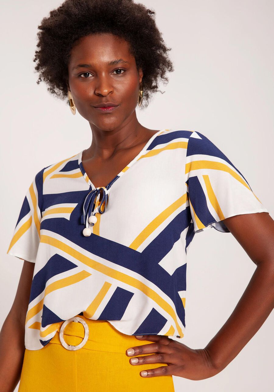 Blusa Estampada em Viscose com Amarração, . Blusa Estampada em Viscose com Amarração, , large.