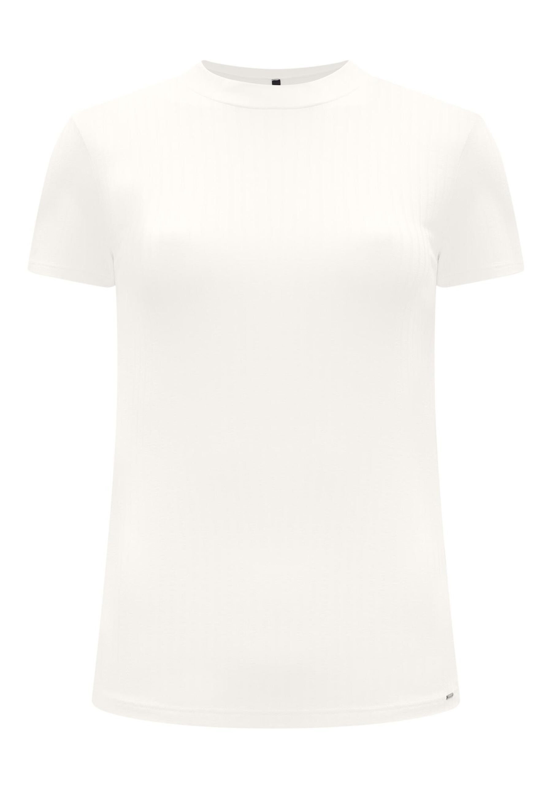 Blusa Básica Canelada De Mangas Curtas Com Gola, BRANCO, large. image number 0