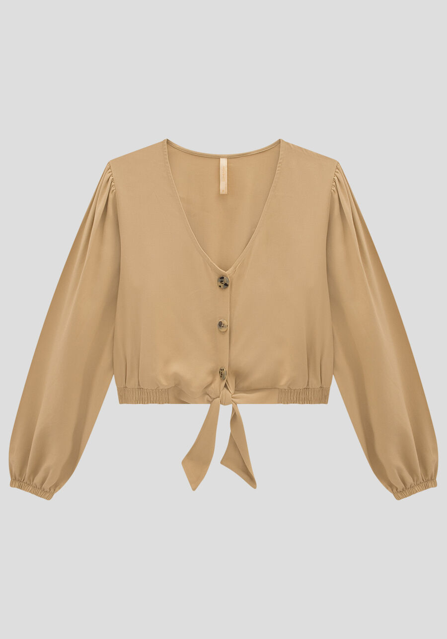 Camisa Cropped em Viscose com Laço, . Camisa Cropped em Viscose com Laço, , large.