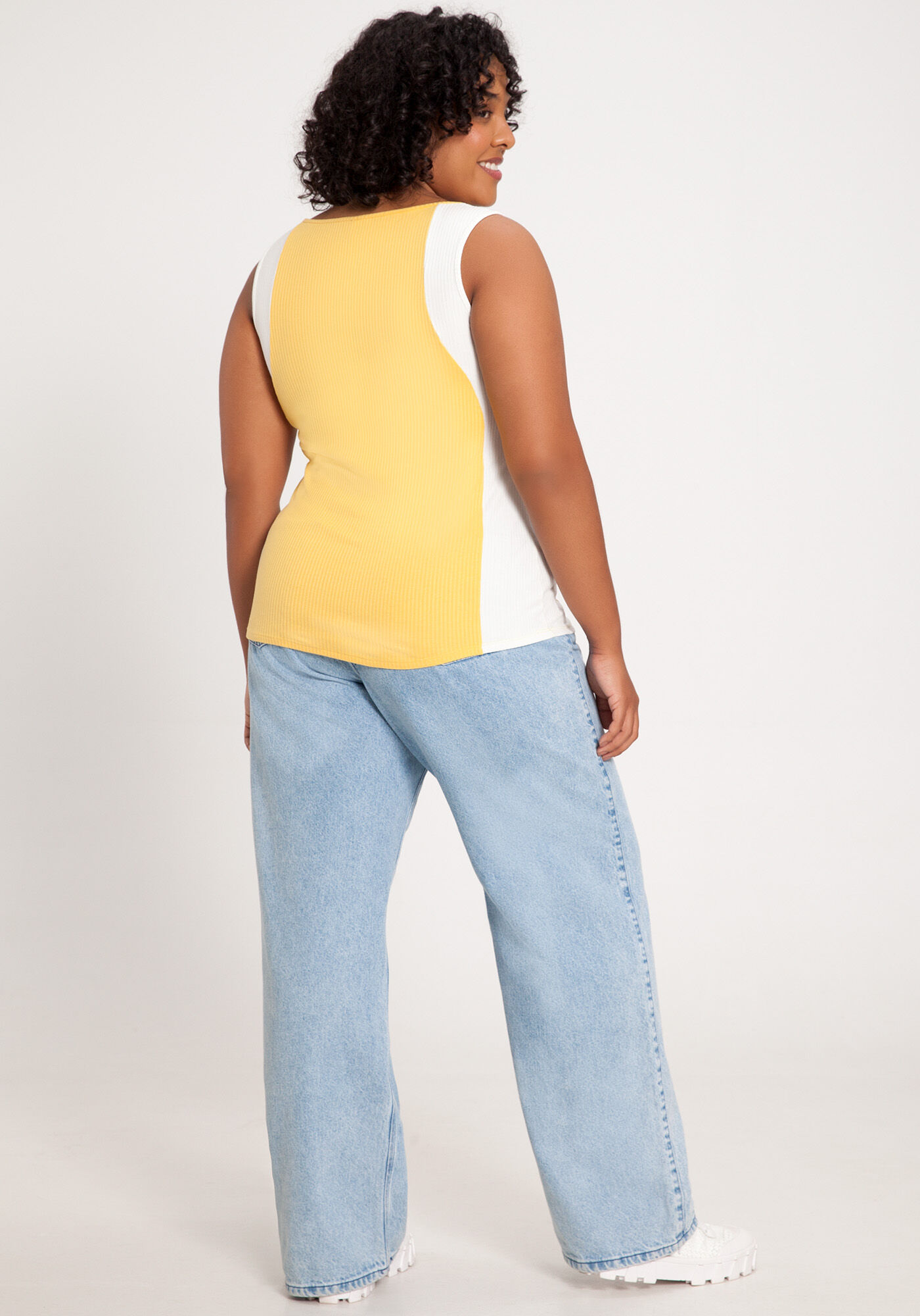 Regata Plus Size Canelada com Decote Quadrado, , large.