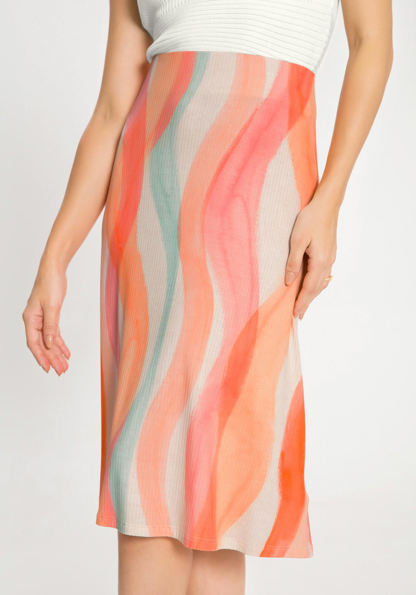 Saia Midi Canelada Estampada, , large.