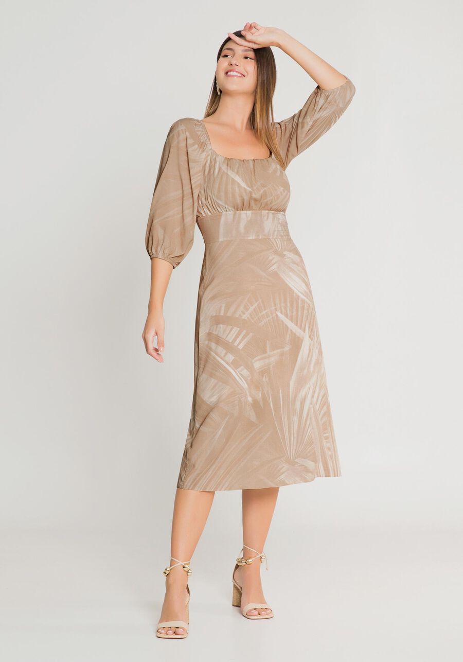 Vestido Midi em Viscose com Manga Bufante, . Vestido Midi em Viscose com Manga Bufante, , large.