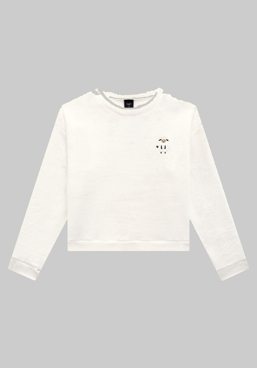 Pijama Juvenil com Blusão Pelo e Calça Estampada, . Pijama Juvenil com Blusão Pelo e Calça Estampada, , large.