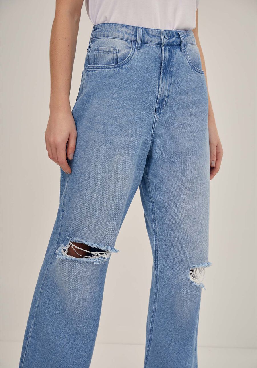 Calça Wide Leg Jeans Destroyer, JEANS, large.