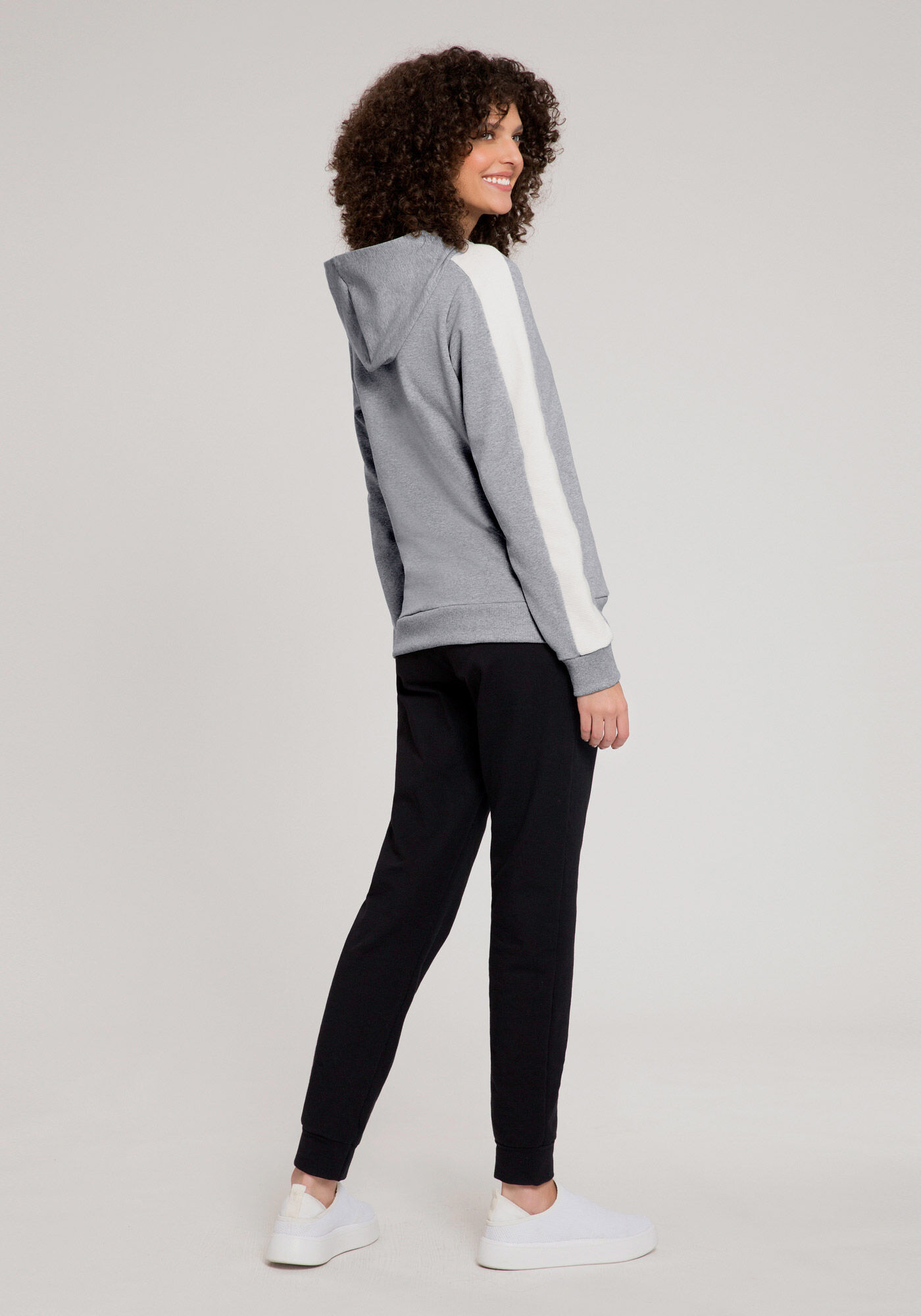 Jaqueta em Molecotton com Capuz e Recortes, MESCLA MEDIO, large.